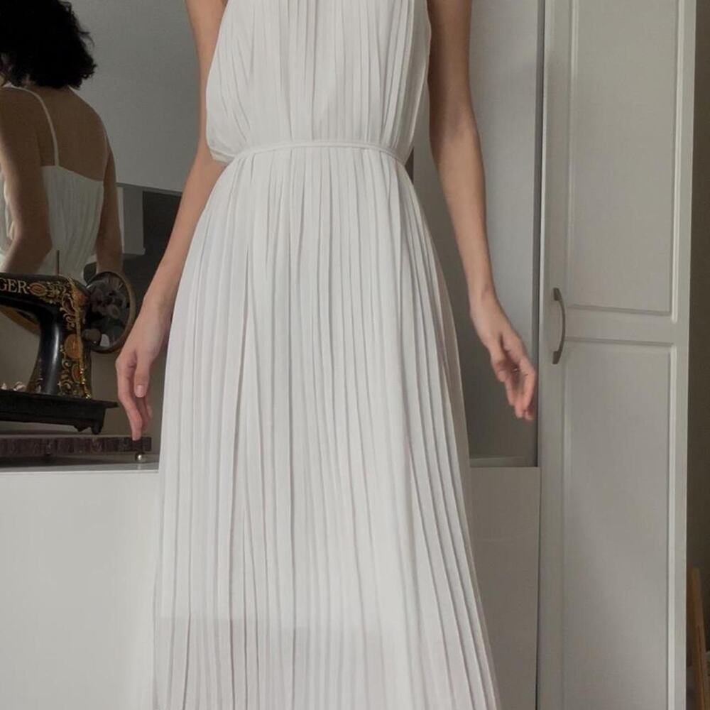 White pleated midi dress with